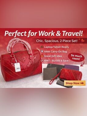 Red Croc Embossed Satchel Travel & Work Tote 👜Handbag + Wallet